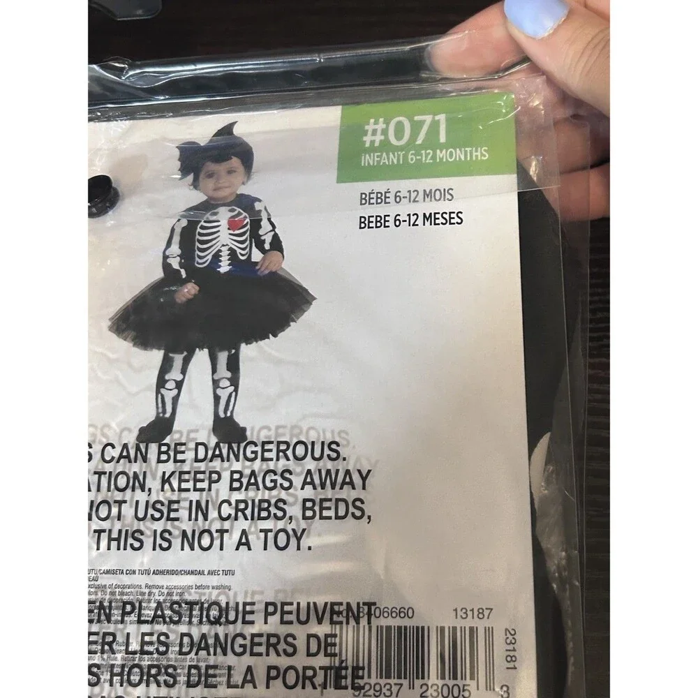 Baby Bones Infant Skeleton Costume 6-12 Months Halloween Tutu New Black White